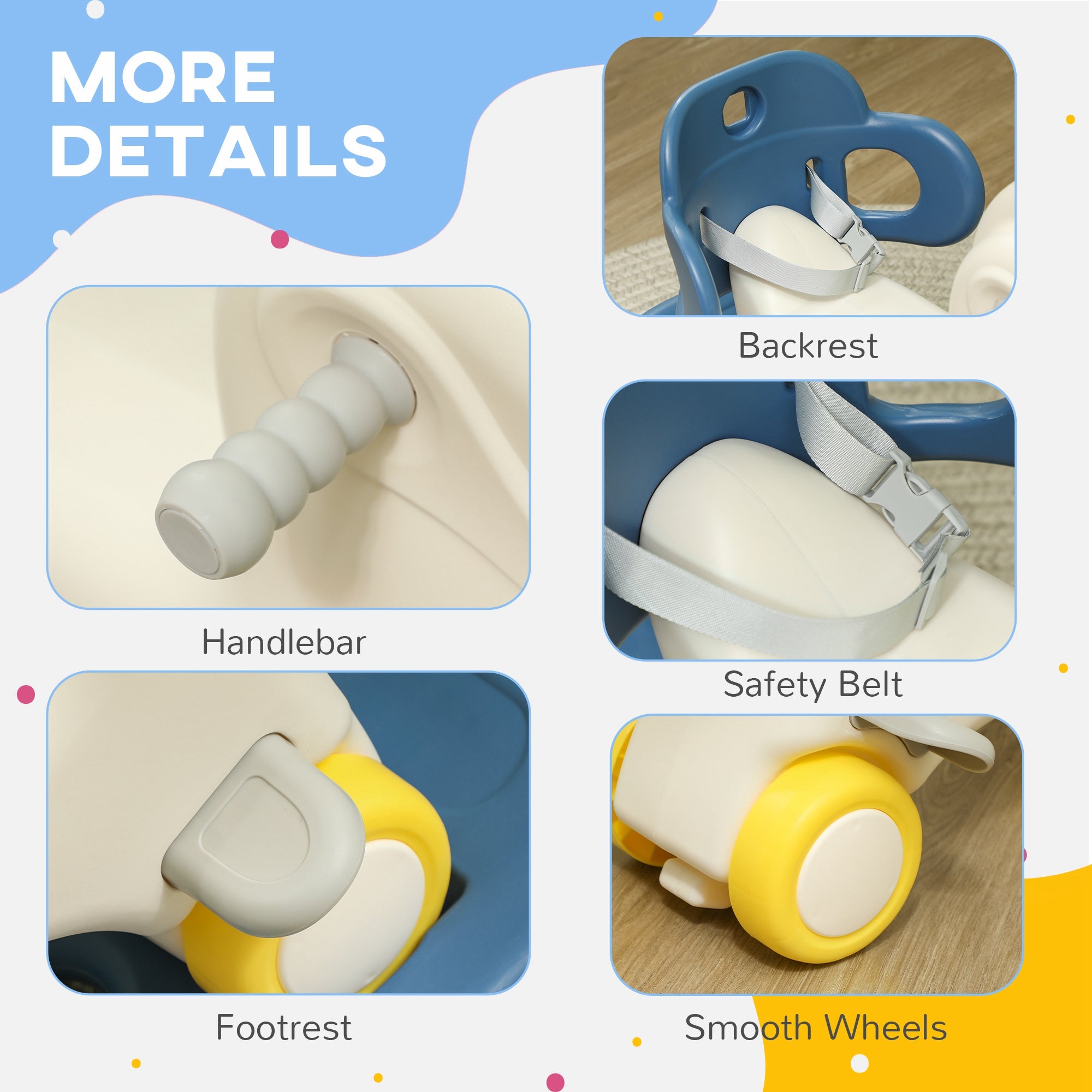 4 in 1 Rocking Horse for Toddles 1-3 Years with Detachable Push Handle & Balance Board, Blue