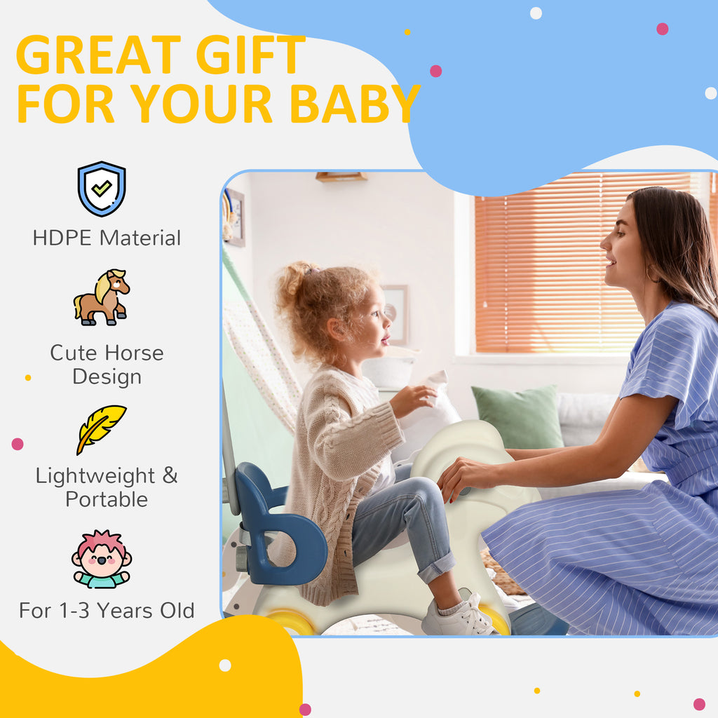 4 in 1 Rocking Horse for Toddles 1-3 Years with Detachable Push Handle & Balance Board, Blue